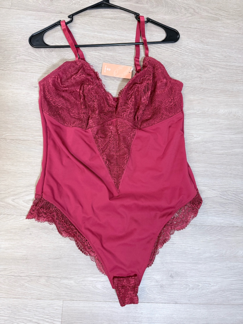Lace-Detail Bodysuit Thong in Berry
